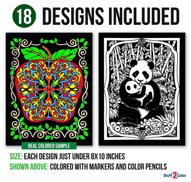 Stuff2Color Super Pack of 18 Fuzzy Velvet Coloring Posters (Creative Edition) - Great for Family Time, Arts & Crafts, Travel, Classrooms, Care Facilities [All Ages Coloring: Girls, Boys, Adults, Toddlers, Teens] - Image 2